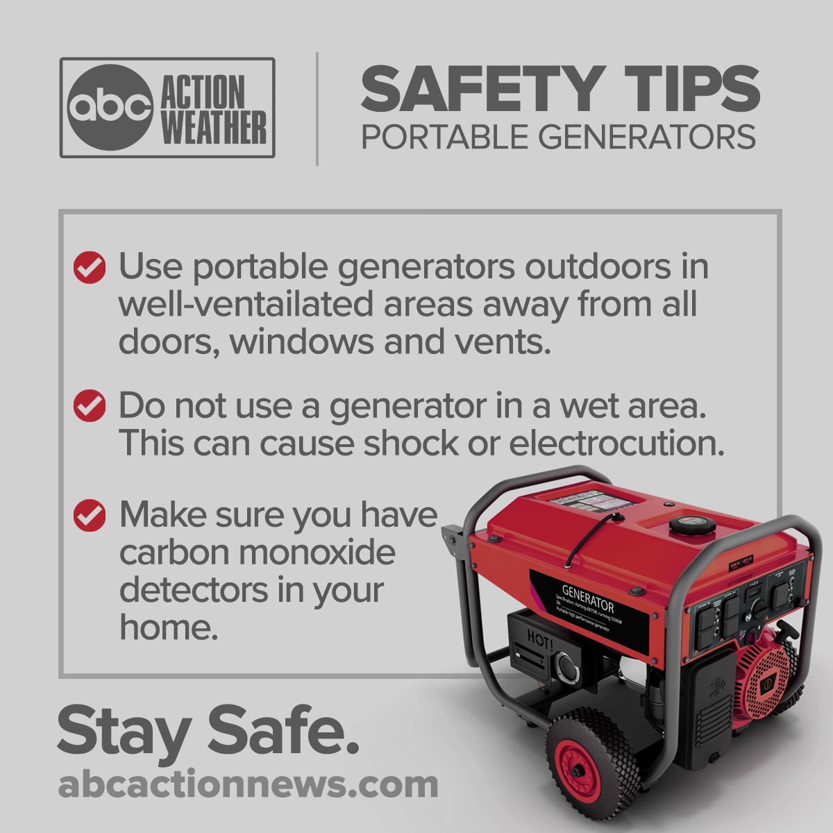 ABC Action News on X: Remember these safety tips when operating a portable  generator.   / X