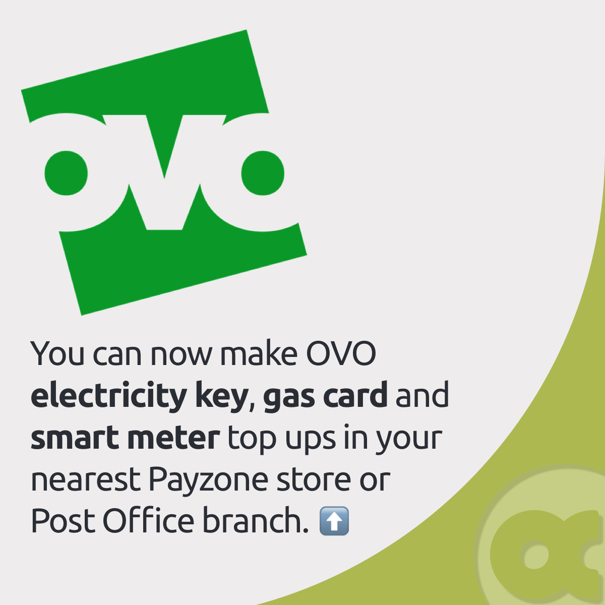 You can now make @OVOEnergy electricity key, gas card and smart meter top ups in Payzone stores or @PostOffice branches. Take your gas card, electricity key or smart meter card into your nearest store and top up with ease. Find your nearest store: ⬇️ ow.ly/UNjh50PCg94