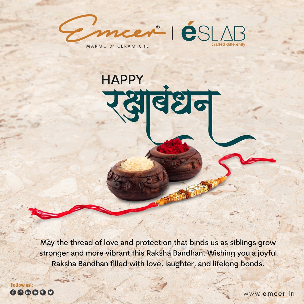 EmcerTiles's tweet photo. May the thread of love and protection that binds us as siblings grow stronger and more vibrant this Raksha Bandhan. Wishing you a joyful Raksha Bandhan filled with love, laughter, and lifelong bonds.
Happy Raksha Bandhan
#emcer #emcertiles #eslab #RakshaBandhan #RakhiFest https://t.co/eCxSivHrIF