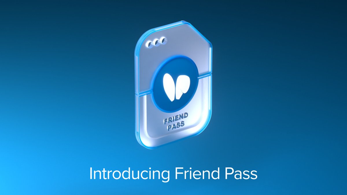 We are proud to introduce the Friend Pass - your gateway to friend tech's upcoming projects and exclusive on-chain rewards.

Are you ready to enter the next era in web3? Your time is now.

Grab your exclusive Friend Pass now at friendpass.tech