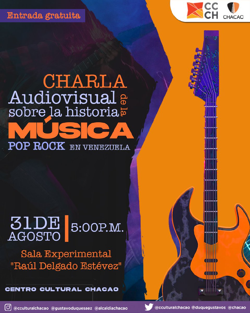Esta conferencia abordará el fenómeno Rock Pop desde una perspectiva sociológica y crítica musical, con la proyección de imágenes sobre su origen e historia en Venezuela.

📍Salsa Experimental "Raúl Delgado Estévez" | Centro Cultural Chacao.

🎫 Entrada libre.

🎤: Félix Allueva.