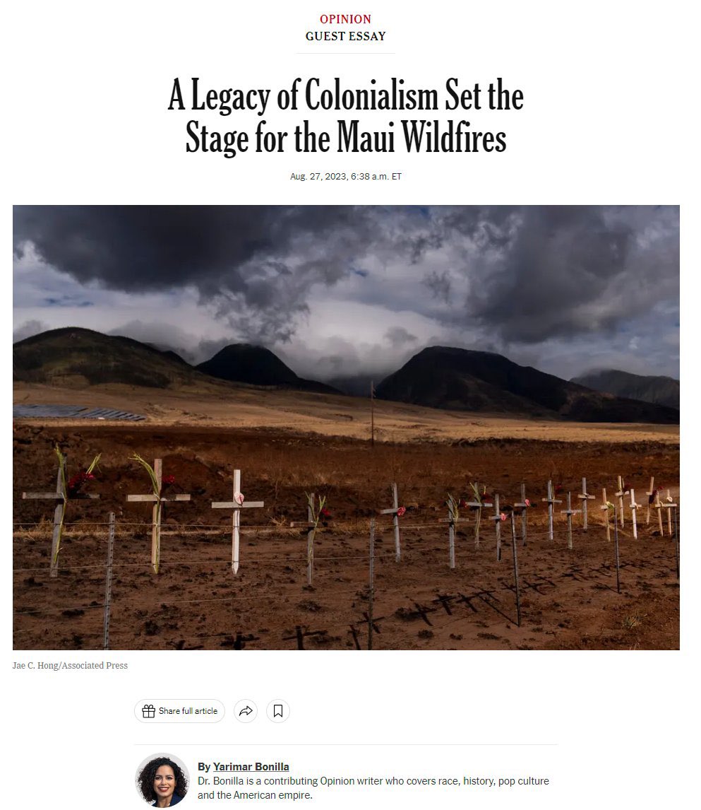 iamyesyouareno's tweet photo. They’re blaming the Maui wildfires on colonialism now. 

Whatever this is, isn’t journalism. https://t.co/WiYUxkkJ7x