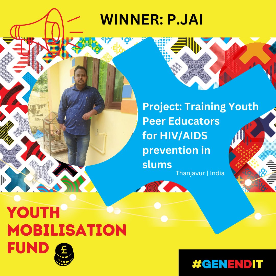 Yes! Introducing another winner of the #GenEndIt Youth Mobilisation Fund, P.Jai from @SHEDIndia Awarded funds to create change through developing a collective of Youth Peer educators for HIV/AIDS prevention in 10 slums of Thanjavur #GenEndIt in community to #endaids2030 🌟💪💖