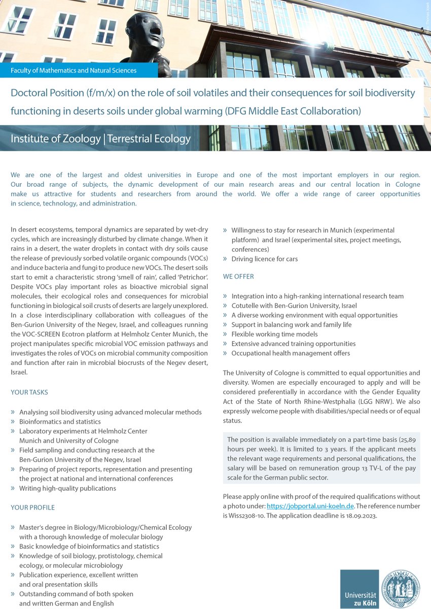 Please #retweet! #JobAlert: We currently have two #PhD student positions in our lab in #soil #ecology. Are you interested in #protists, #volatiles, #bioindicators &amp; #biodiversity? Then take a look at the advertised positions! Eu Project <a href="/sob4es/">SOB4ES</a> &amp; #deserts