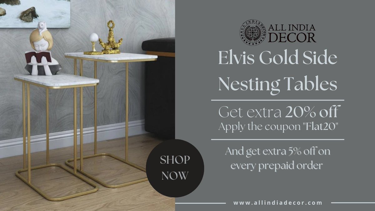 AllIndiaDecor's tweet photo. Bringing a touch of vintage glam into my space with these stunning Elvis Gold Side Nesting Tables ✨🏢 #Allindiadecor #HomeDecorInspo #VintageVibes #GoldAccents #NestingTables #InteriorDelights #GlamLiving #ElvisGoldTables #SpaceSaver https://t.co/Mo3ocDKGi8