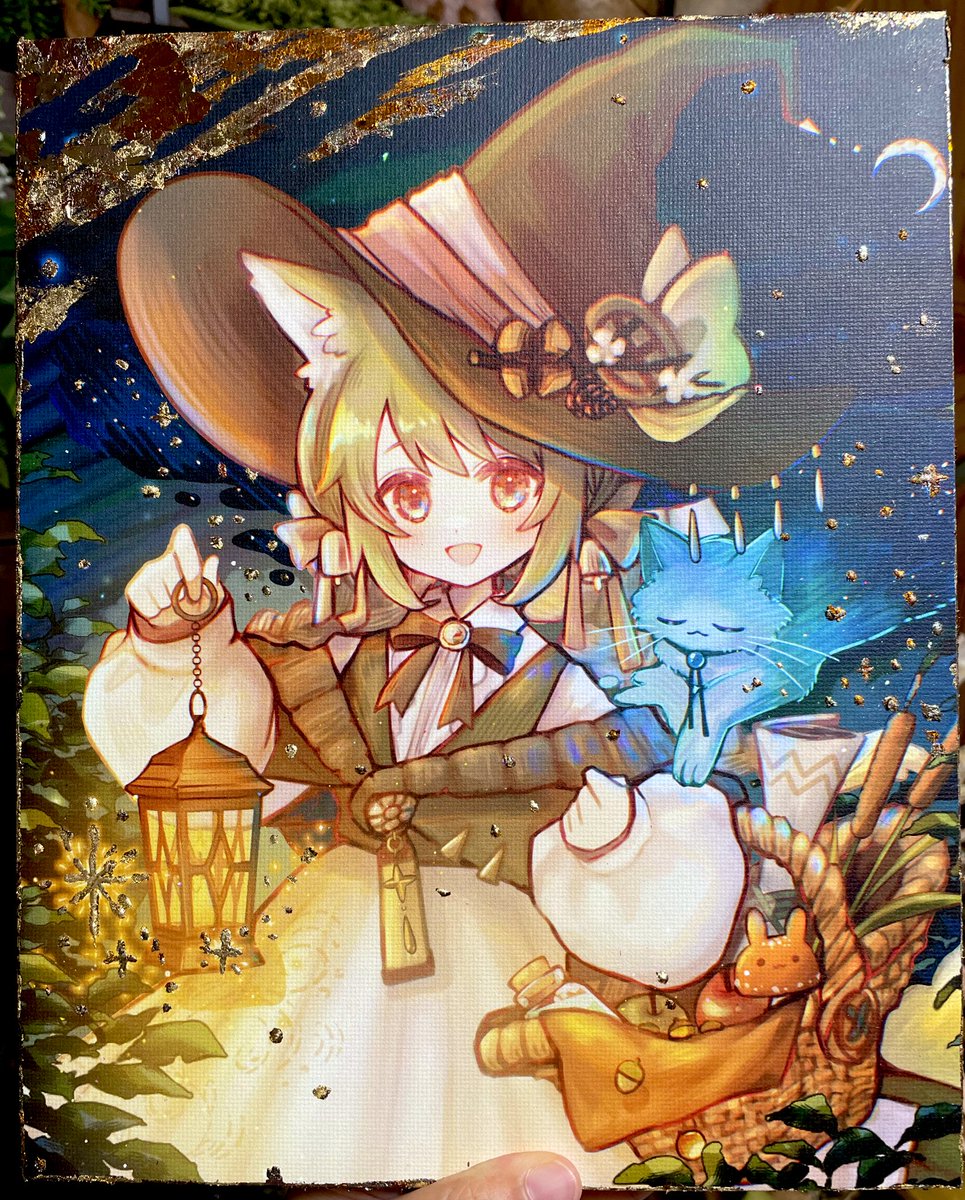 1girl animal ears hat witch hat animal ear fluff basket puffy long sleeves  illustration images