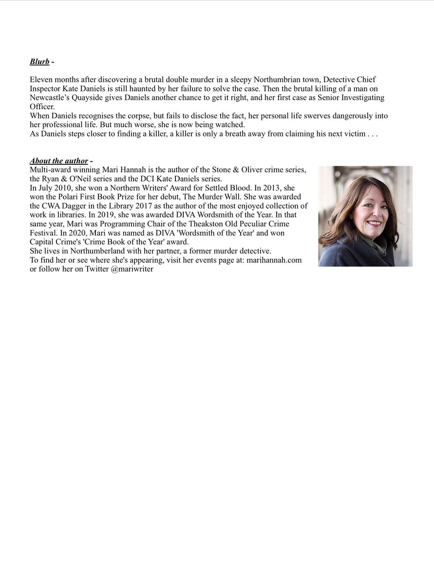 MiriamLSmith3's tweet photo. Thank you to @Tr4cyF3nt0n &amp; @orionbooks for organising the blog tour for @mariwriter’s book 1 in the #DCIKateDaniels series - #TheMurderWall
 
#TeamDaniels #AMothersMusingsSunderland #AMakemMothersMusings #ReadAndReviewed #PoliceProcedural #Northumbria #CrimeThriller #MariHannah https://t.co/J6ynqkJbee