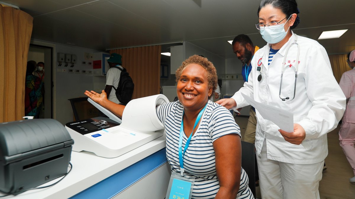 SpokespersonCHN's tweet photo. During its week-long first visit to Solomon Islands, the Ark Peace hospital ship received 10,310 people, a record high number of Mission Harmony 2023. The hospital ship conducted 115 physical examinations, completed 31 surgeries and carried out 5,825 auxiliary examinations. https://t.co/UQeRu8brTx