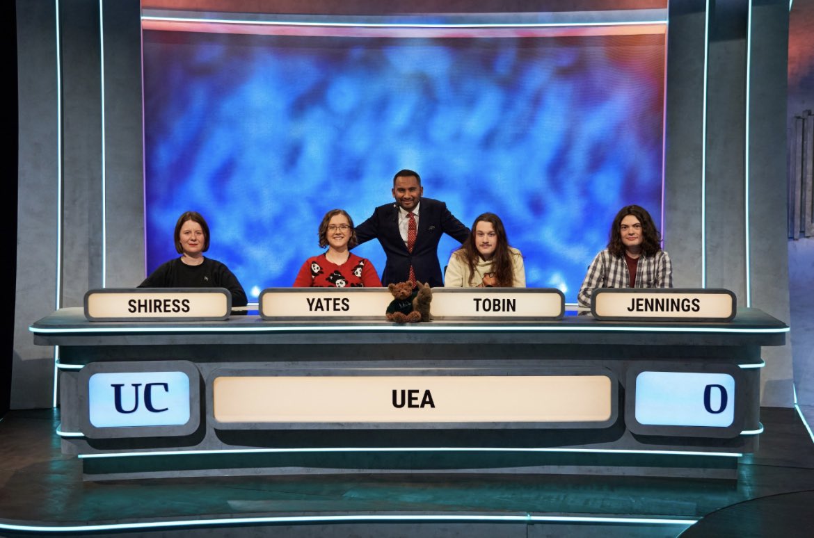 Congratulations to the <a href="/uniofeastanglia/">UEA</a> #UniversityChallenge team for their victory on last night’s episode 🏆🎉 we were thrilled to see our own JIC PhD student, Bryony Yates, on the victorious squad. Well done all! 👏