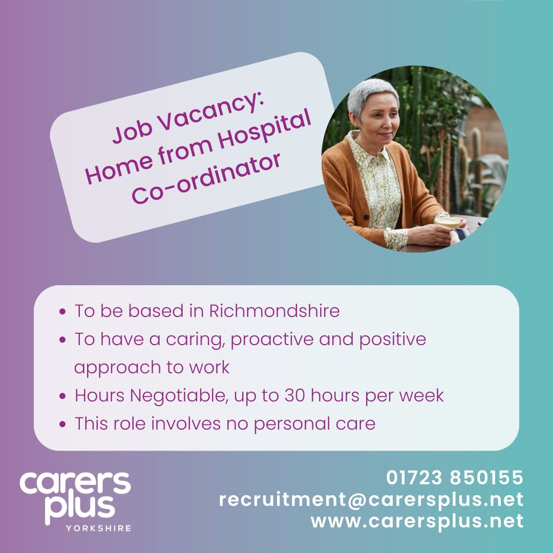 📢 Do you want to make a difference to your local community?

🧡 We currently have a job vacancy with our Home from Hospital Team!

Job Vacancy - carersplus.net/news/latest-ne…