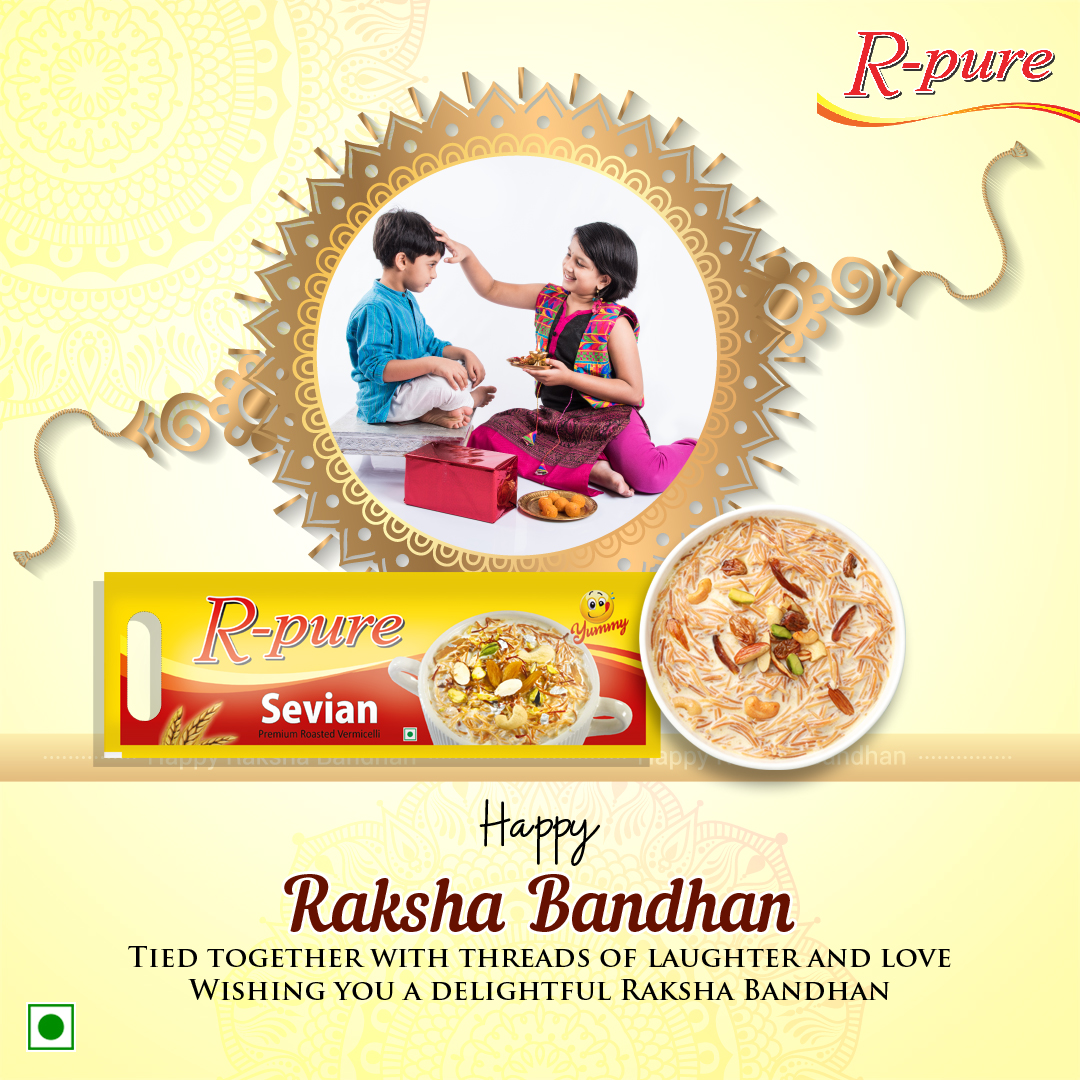 RpureM's tweet photo. Celebrate Raksha Bandhan with Love and Sevian Sweet Delights!

Wishing you all a Happy Raksha Bandhan filled with laughter, memories, and delectable delights!
Happy Raksha Bandhan!

#RPure #rpureproducts #RakshaBandhan #SiblingLove #BrotherSisterBond #SpiceUpYourLife https://t.co/m9gw8ep9hd