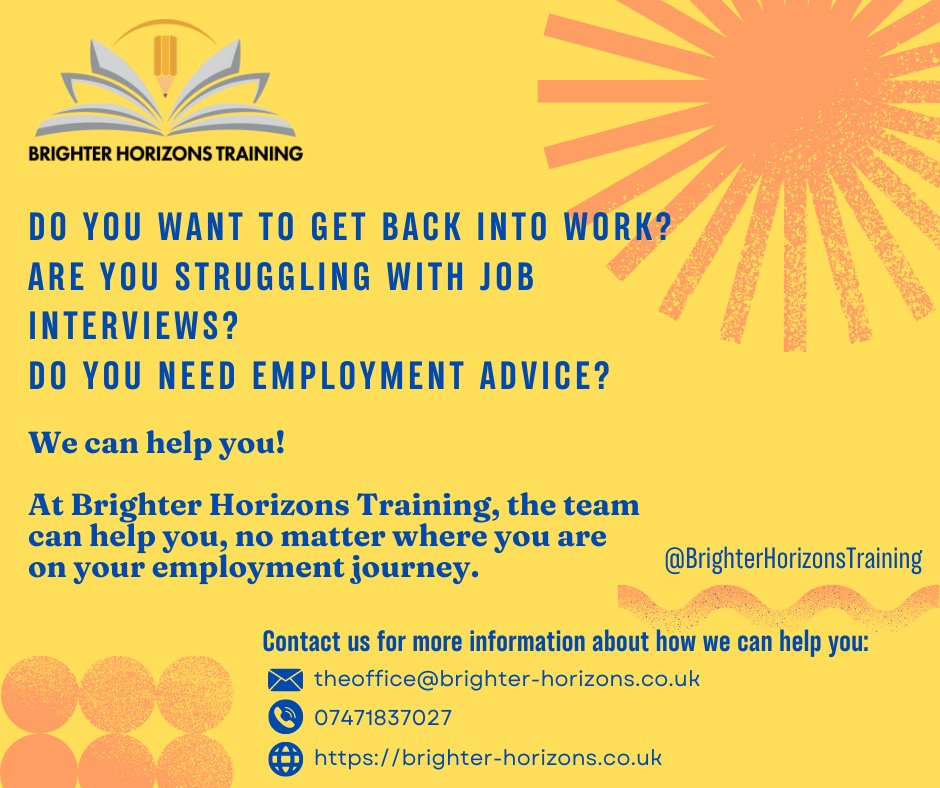 BrighterHT's tweet photo. Our team can help you on your employment journey. If you are struggling with getting back into work, job interviews, or just day-to-day confidence - we can support you. Visit our website to find out more and please contact us with any queries. 📚👨‍🏫👩‍💼 https://t.co/g9EYqV1YKp