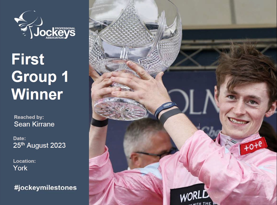 🏆 Congratulations to @sb_kirrane who rode his first Group 1 winner on Friday, with victory in the Coolmore Wootton Bassett Nunthorpe Stakes at @yorkracecourse Well done Sean! #jockeymilestones #winning #Group1