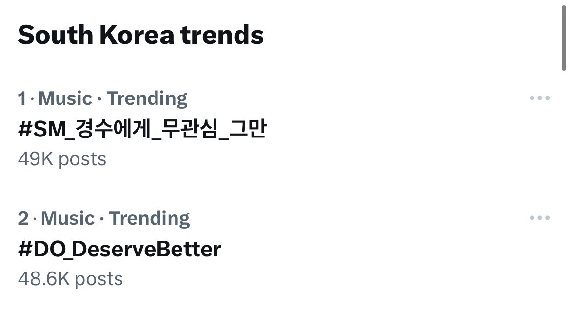 DOHSquad's tweet photo. South Korea Twitter Trends

1️⃣ #SM_경수에게_무관심_그만
2️⃣ #DO_DeserveBetter

We encourage you to keep using the hashtags. 

@weareoneEXO @SMTOWNGLOBAL https://t.co/IA5ECFhZJh