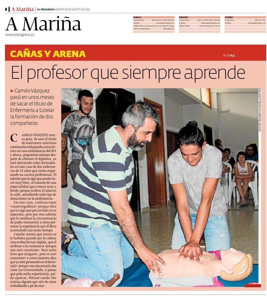 CvazquezCorv's tweet photo. Gracias a @AMarina_EP y a @pablovillapol por la entrevista publicada hoy en la prensa escrita @elprogreso_Lugo #enfermeria #urgencias #emergencias https://t.co/dsfR7o0aEA