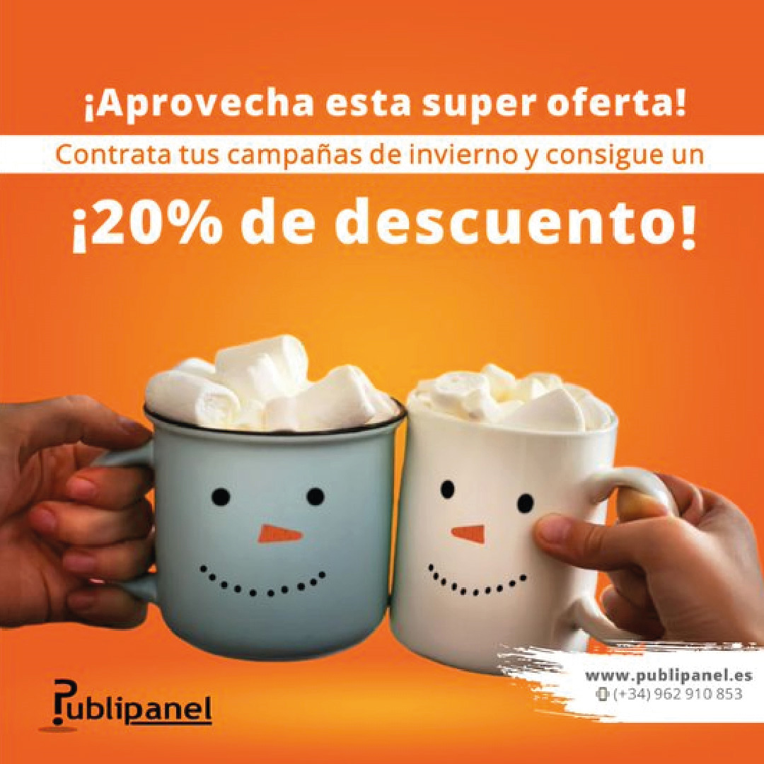 Publi_panel's tweet image. Contrata ahora tus campañas para este invierno y aplicamos un 20% de descuento a tu anuncio.
 
 Publipanel: Alto impacto y bajo coste.
 
 #Publipanel  #mupi #oferta #invierno #publicidad #advertising #outdoor #exterior #impact #calle #marcas #visible #agencias #comercios