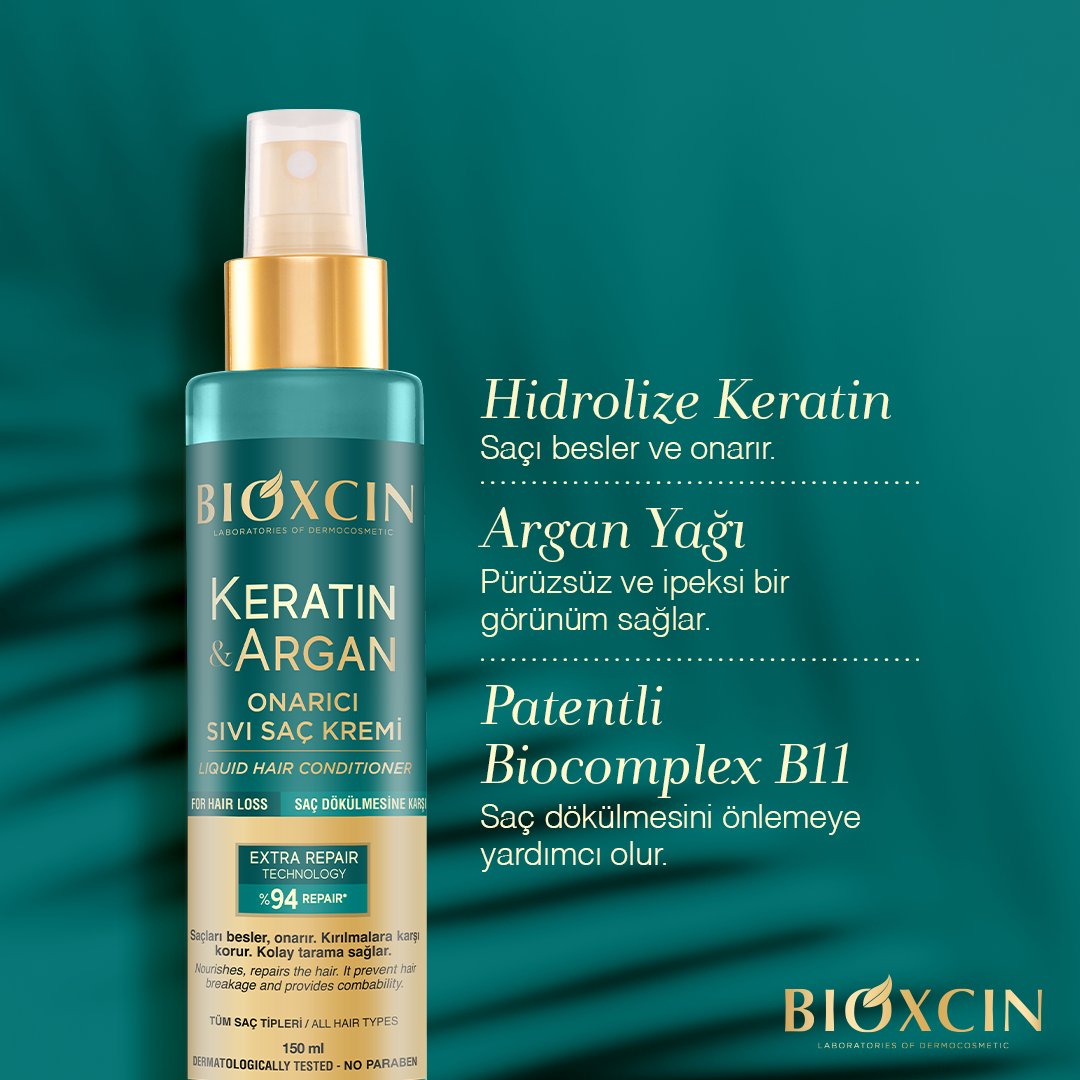 Deniz suyu ve güneş ışınları saçları yıpratır. Hasar görmüş saçlarınız Keratin&amp;Argan Sıvı Saç Kremi sayesinde sağlığıyla buluşsun!

İçeriğindeki Hidrolize Keratin, Argan Yağı ve Patentli Biocomplex B11 ile saçları besler, onarır; pürüzsüz ve ipeksi bir görünüm sağlar.