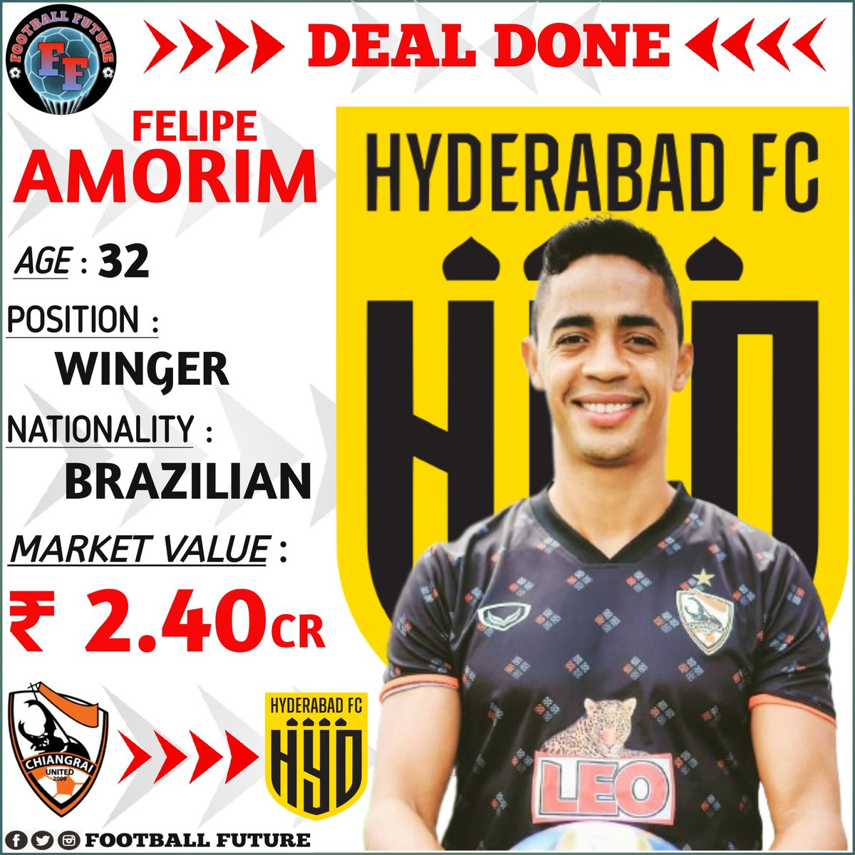 🚨| HYDERABAD FC done their new Signing of BRAZILIAN WINGER 'FELIPE AMORIM'  ✅ 
.
.
@HydFCOfficial @IndianFootball @Footballfutu11
.
.
.
#Hyderabad #HyderabadFC #newtransfer #indianfootball #hfc #indianfootballnews #football #india #transfer #transfernews #isl #heroileague