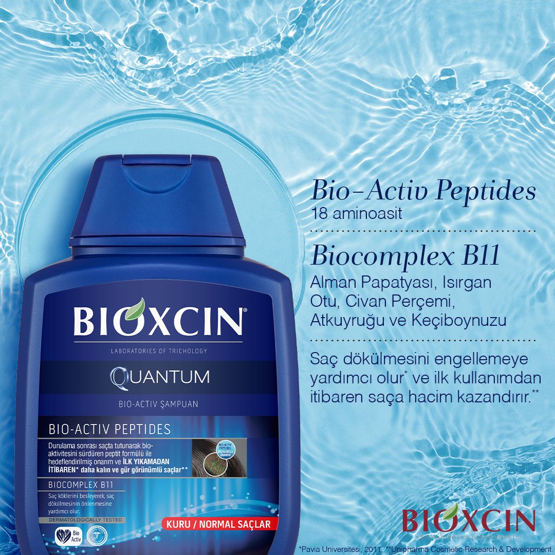 İlk kullanımdan itibaren hacim sağlayan Bioxcin Quantum Bio-Activ Şampuan ile tanışın! 

Bio-Activ Peptitler, 18 aminoasitten oluşur ve saça kalın ve gür bir görünüm kazandırır.