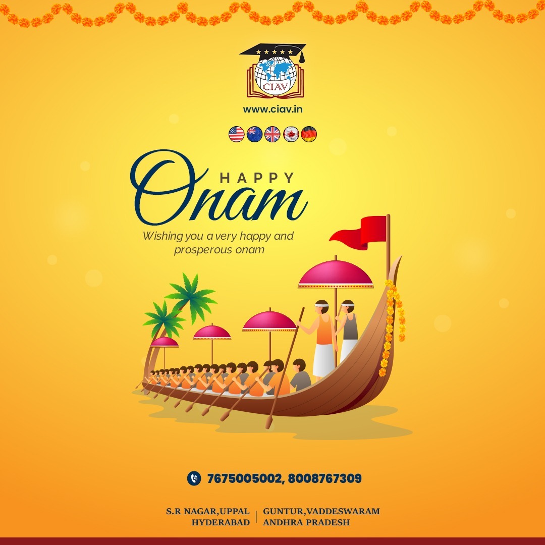 Wishing you prosperity, peace, and a memorable Onam!
Hope you spend enough time with your friends and family on this auspicious day.

#onam #happyonam #ciav #abroadstudies #foreign #goingabroad #overseas