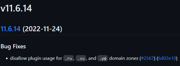 Suvitruf's tweet image. Репо на 16к звёзд на Гитхабе.

Если библиотека используется на сайтах в доменных зонах .ru, .su, .by и .рф, то блокируется навигация и включается гимн Украины.

При этом залили эту какаху в минорной версии.

Очередное напоминание, что зависимости лучше явные задавать без ^ и ~.