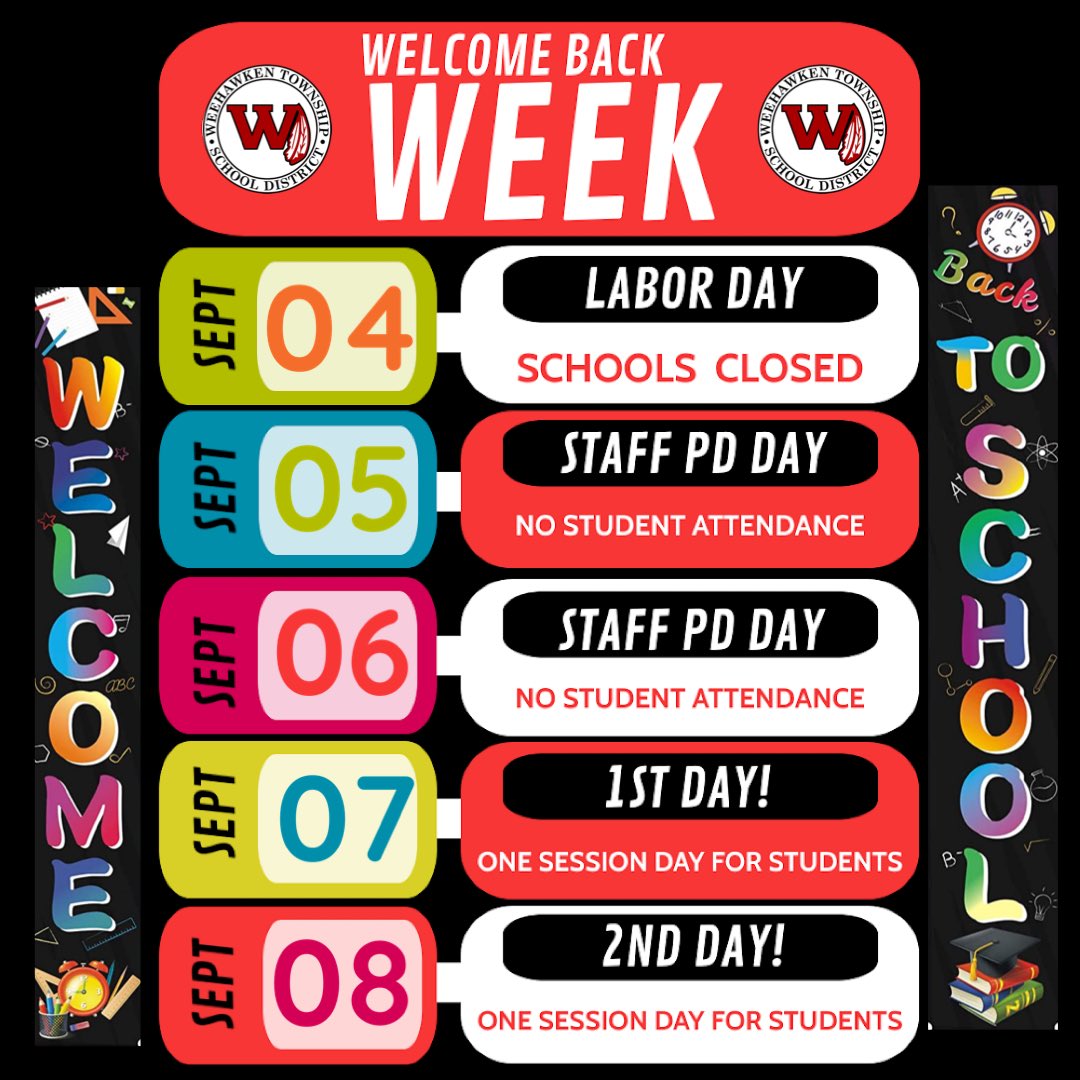 Weehawken Schools (@weehawkentsd) on Twitter photo Gearing up for Welcome Back Week! Staff return on 9/5 & students con 9/7! <a href="/EricCrespoEDU/">Eric Crespo</a> <a href="/FAmato53/">Francesca Amato</a> <a href="/al_orecchio/">Al Orecchio</a> <a href="/RobFerullo4/">Robert Ferullo</a> <a href="/SuzanneMera/">Mrs. Mera</a> <a href="/StefanieCirill1/">Stefanie Cirillo</a> @WTSDGuidance53 <a href="/DeStefanoEDU/">Dr. Nicholas DeStefano</a> <a href="/MrsCullinane/">Jacqueline Cullinane</a> <a href="/bcalligy/">Brian Calligy</a> <a href="/BriannaReganEDU/">Brianna Regan</a> <a href="/gioahmad/">Gio Ahmad</a> Gearing up for Welcome Back Week! Staff return on 9/5 & students con 9/7! <a href="/EricCrespoEDU/">Eric Crespo</a> <a href="/FAmato53/">Francesca Amato</a> <a href="/al_orecchio/">Al Orecchio</a> <a href="/RobFerullo4/">Robert Ferullo</a> <a href="/SuzanneMera/">Mrs. Mera</a> <a href="/StefanieCirill1/">Stefanie Cirillo</a> @WTSDGuidance53 <a href="/DeStefanoEDU/">Dr. Nicholas DeStefano</a> <a href="/MrsCullinane/">Jacqueline Cullinane</a> <a href="/bcalligy/">Brian Calligy</a> <a href="/BriannaReganEDU/">Brianna Regan</a> <a href="/gioahmad/">Gio Ahmad</a>