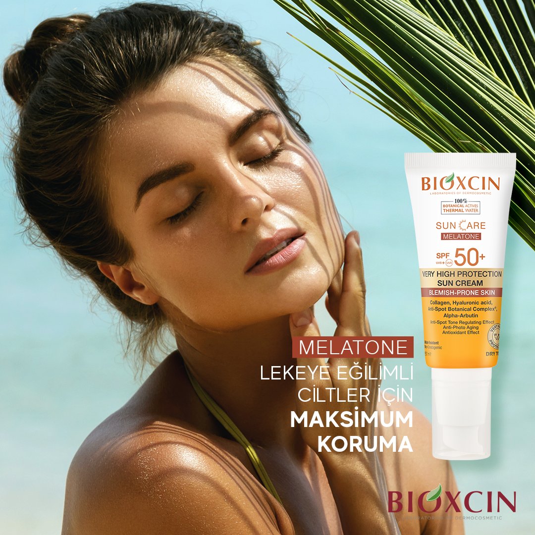 Bioxcin Sun Care Melatone Güneş Kremi, içeriğindeki UVA ve UVB‘ye karşı çok yüksek koruma sağlarken lekeye karşı özel olarak geliştirilmiş bitkisel kompleks ile cildinizde oluşabilecek ton düzensizliklerini gidermeye yardımcı olur.