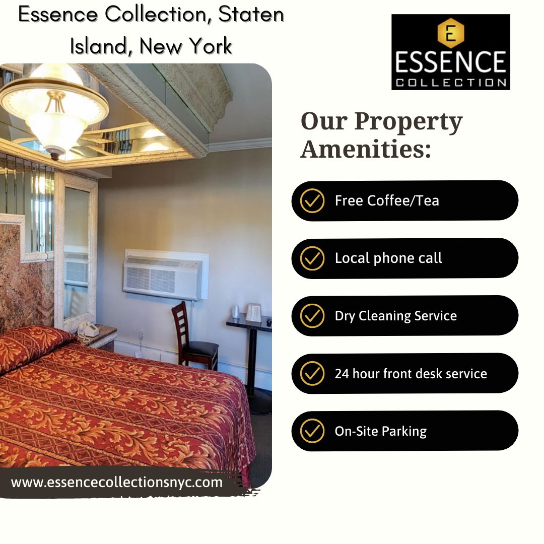 Enjoy luxury amenities at the Hotels near Newark Airport NY like we offer clean &amp; affordable place to stay Staten Island, NY then choose our Essence Collection.
Visit: essencecollectionsnyc.com &amp; Call Us: +1 (718) 981-2030
#essencecollection #newyork #hotels #business #hospitality