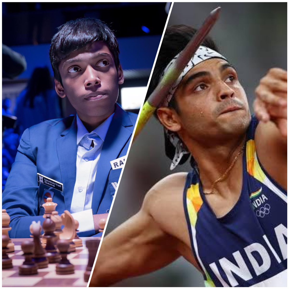 Salute to #Praggnandhaa, youngest chess master, for FIDE World Cup silver. Kudos to #NeerajChopra's javelin gold at World Athletics Championship. 
You've made India proud! 🌟♟️

#ChampionsofExcellence