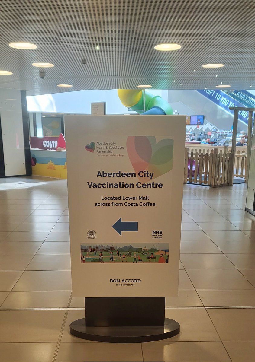 New temporary wayfinding signage in place in Bon Accord for the Aberdeen City Vaccination Centre ready for the Winter Vaccination Programme starting next week @bonaccord