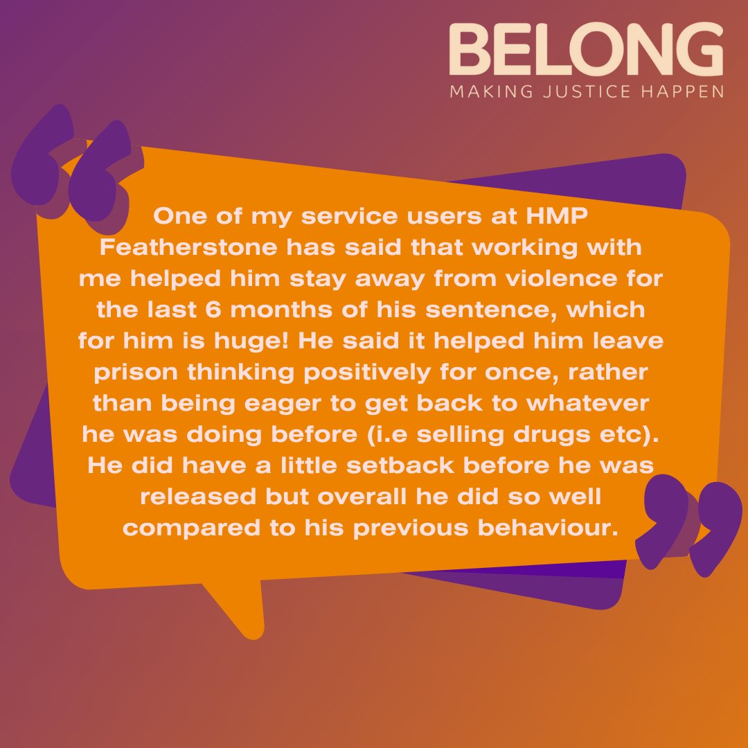 Belong's #RJ Service Manager at @HMPFeatherstone shares this great outcome for one of the prisoners she has been supporting there: