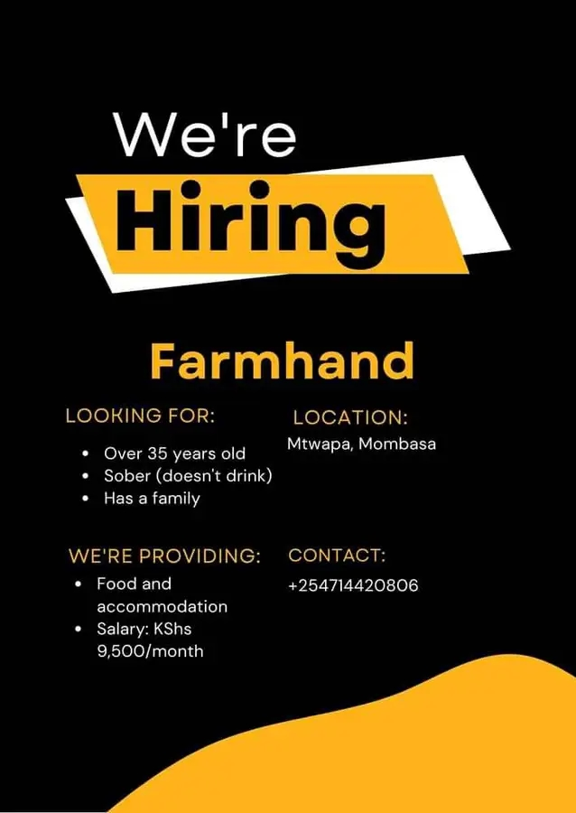 msatomedia's tweet image. Farmhand is Hiring-Mtwapa