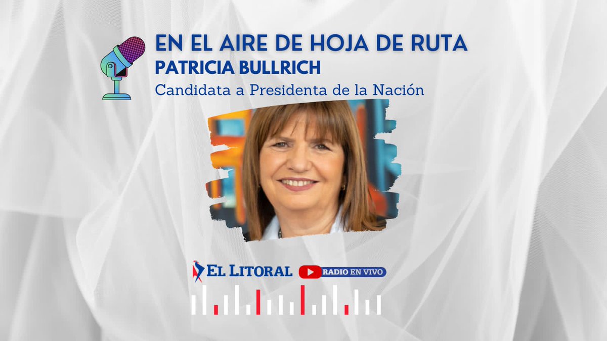 #Ahora en #HojaDeRuta La candidata a Presidenta de la Nación <a href="/PatoBullrich/">Patricia Bullrich</a> con <a href="/EOLedesma/">@EOLedesma</a> y <a href="/CarlosLexcano/">Carlos Lezcano</a> #ElLitoralRadio ellitoral.com.ar/radio-en-vivo
<a href="/DiarioElLitoral/">Diario El Litoral</a>