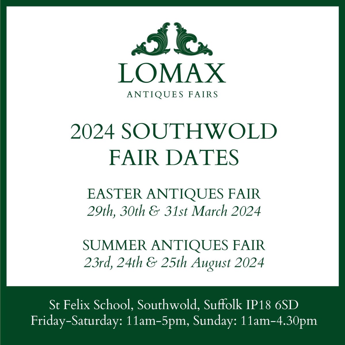 📣 2024 Southwold fair dates #southwoldantiques #lomaxantiquesfair #lomaxantiquefairs #antiquesforthehome #antiques #antiquesfair #southwold #antiquedealer #antiquefurniture #antiquejewellery #fineart #fineartcollector #antiquedecor