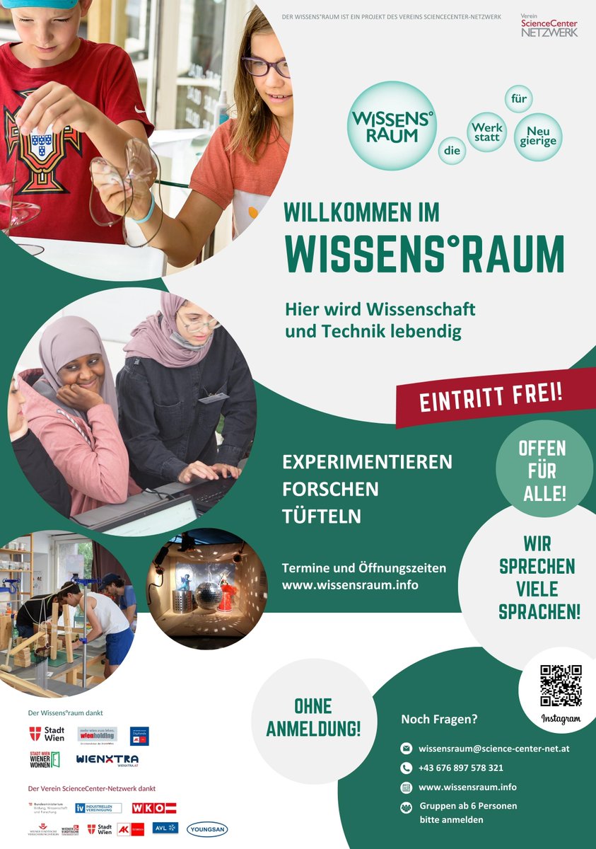 Ferienende ist Wissens°raum-Start! Nach unserer Outdoor-Saison im Park öffnen wir mit 7. September wieder die Türen im Wissens°raum in der Reinprechtsdorferstraße 1c, in Wien Margareten! Alle Infos wissensraum.info/termine/
#Wissenschaft #Science #wien 
@stadtwien <a href="/ScienceNetzwerk/">Science Center Netzwerk</a>