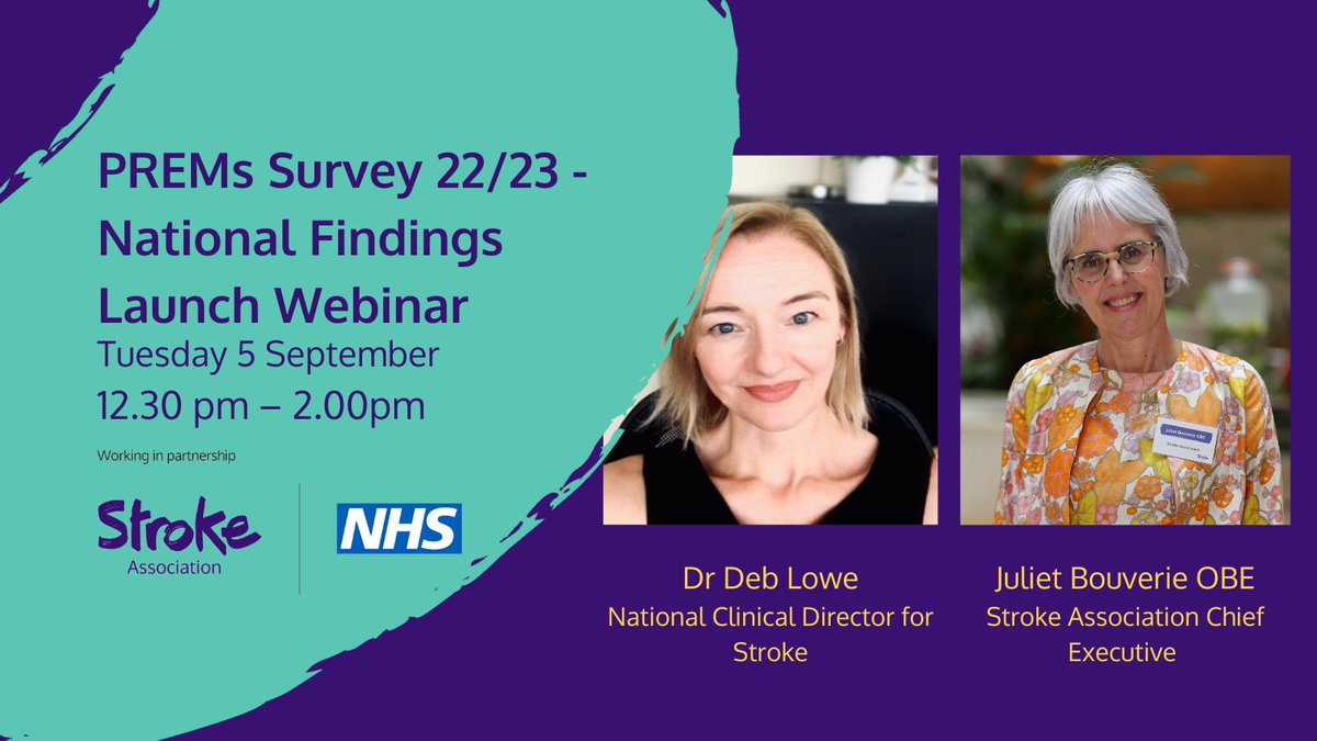📢 Want to learn more about Stroke PREMs National Findings Launch?
 
Attend our webinar on Tuesday 5 September 2023, 12.30 pm – 2.00pm to hear from our Chief Executive <a href="/JulietBou/">Juliet Bouverie OBE</a> and National Clinical Director for Stroke <a href="/Deborah71247971/">Deb Lowe💜</a>

Register today: 
stroke.org.uk/prems22-23laun…
