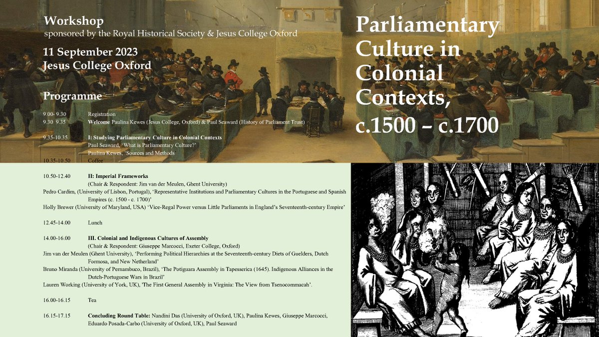 Faculty of English (@engfac) on Twitter photo A workshop on 'Parliamentary Culture in Colonial Contexts, c. 1500 - c.1700' will be taking place on 11 September <a href="/JesusOxford/">Jesus College Oxford</a> featuring @PKewes & <a href="/rentravailer/">Nandini Das</a>. The workshop is free but registration is required >> eventbrite.co.uk/e/workshop-par… A workshop on 'Parliamentary Culture in Colonial Contexts, c. 1500 - c.1700' will be taking place on 11 September <a href="/JesusOxford/">Jesus College Oxford</a> featuring @PKewes & <a href="/rentravailer/">Nandini Das</a>. The workshop is free but registration is required >> eventbrite.co.uk/e/workshop-par…