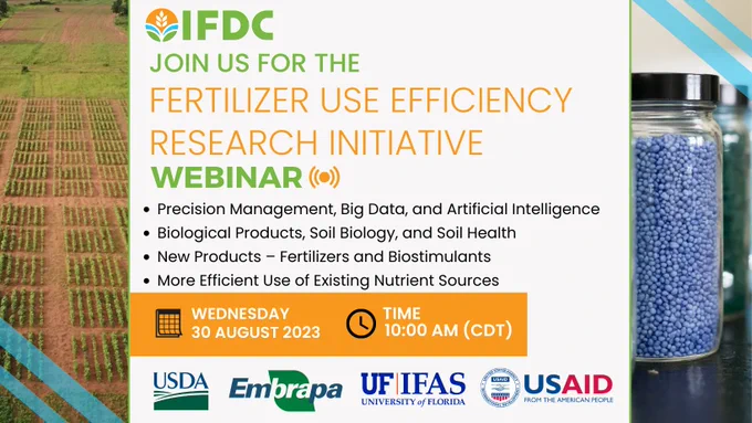 Rejoignez-nous DEMAIN 30 août, à 10h00 (TU) pour notre #Webinaire sur l'"Initiative de #recherche sur l'efficacité de l'utilisation des #engrais"!
IFDC accueille des chercheurs clés de <a href="/embrapa/">Embrapa</a>, <a href="/USDA/">Dept. of Agriculture</a> et <a href="/UF/">FLORIDA</a> pour discuter de #SoilHealth...! Inscrivez-vous: buff.ly/3EhekO8