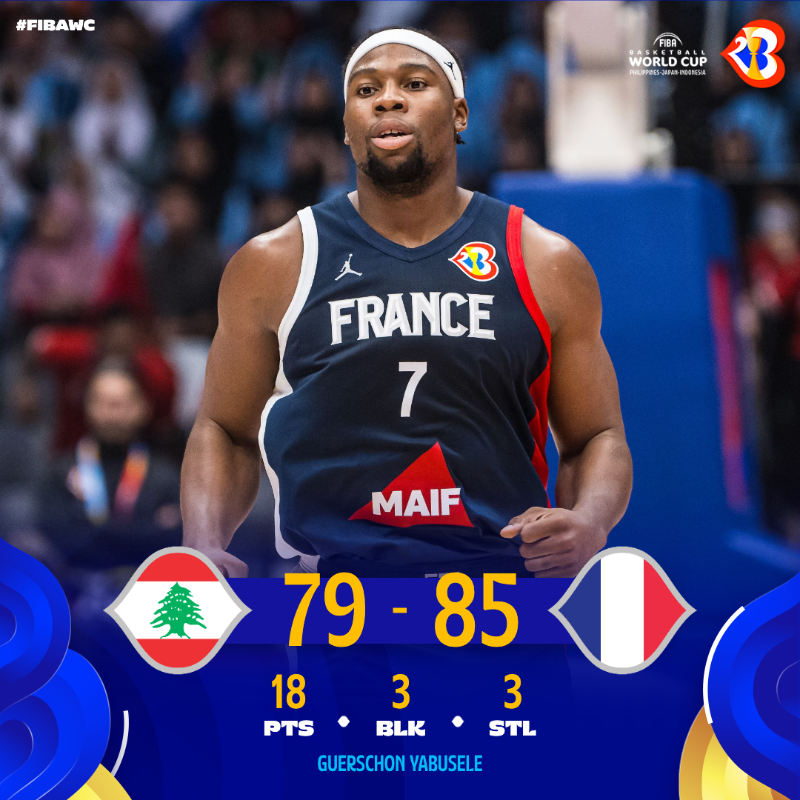 FIBAWC's tweet photo. France holds off Lebanon and gets their first win of the #FIBAWC. ✔️

#FIBAWC x #WinForFrance 🇫🇷
