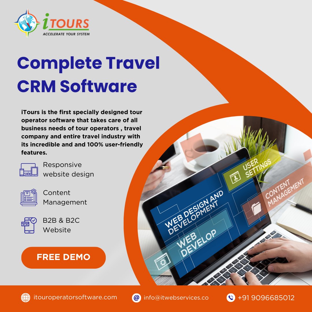 iToursERP's tweet photo. 🌐 Elevate your travel business with iTours CRM - your gateway to personalized interactions, streamlined operations, and data-driven insights. Experience the future of client management and efficiency in travel.✈️ #iTours #Travel #Software https://t.co/5bO7fl20TL