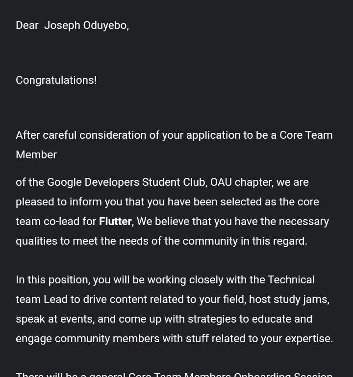 Got selected to be a Co-lead for Flutter @DSCOAU core team 🎊