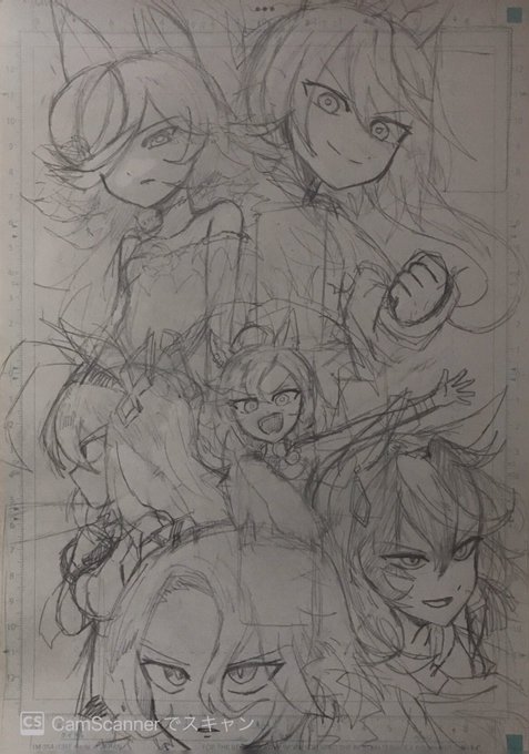 今日出した漫画の工程です。最初は紙に下書きしてその後デジタルで線画描いて仕上げます。下書きの時点で大変そうと思ってたけど案の定カロリー高かったです 