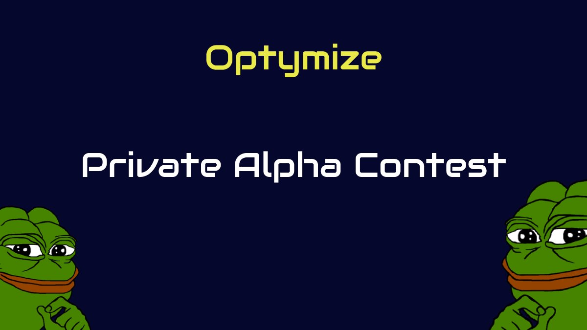 Optymize_xyz's tweet photo. Defi OGs, Degens and anon frogs 🐸

Here’s a contest that’ll allow you to participate in our incentivized Private Alpha.

Comment below your most degen play in Defi, give us a follow and RT.

We’ll pick the best answers and give them an OG invite to Optimize’s Alpha 🏆 https://t.co/gOeWrGw3i6