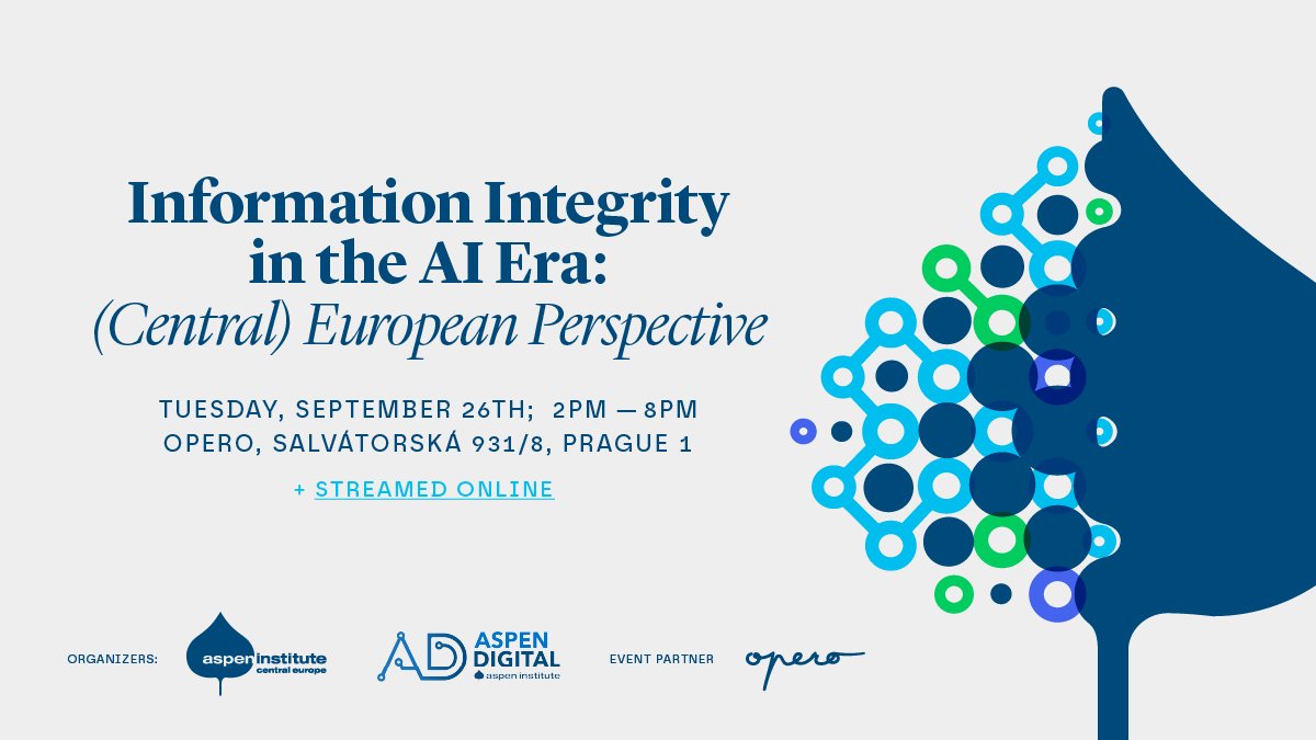 Sept 26: Join a unique conference: Information Integrity in the AI Era: CE Perspective with extraordinary speakers: 
@CharlieBeckett @BoehlerPatrick @danbraun79 @pjfromba @tanit @Johann_Laux @pechoucek 

The debate will be hosted by @vivian  @AspenDigital 
aspeninstitutece.org/DeqUN
