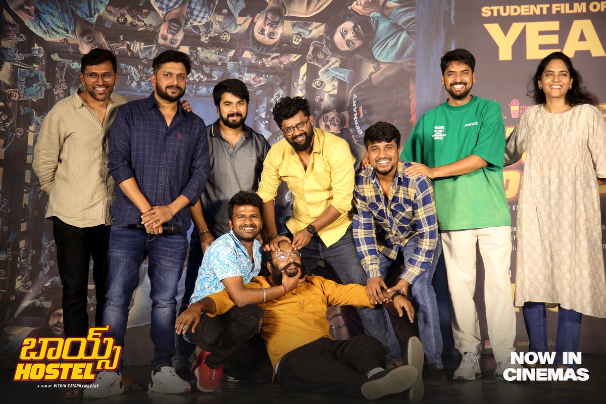 The team of #BoysHostel from the press meet ❤️‍🔥 Book your tickets for the STUDENT FILM OF THE YEAR now! - linktr.ee/BoysHostelTick… #ComeOnBoys @AnnapurnaStdios @anuragmayreddy #SharathChandra @GulmoharF @VarunStudios @ParamvahStudios #NithinKrishnamurthy #ArvindKashyap @AJANEESHB