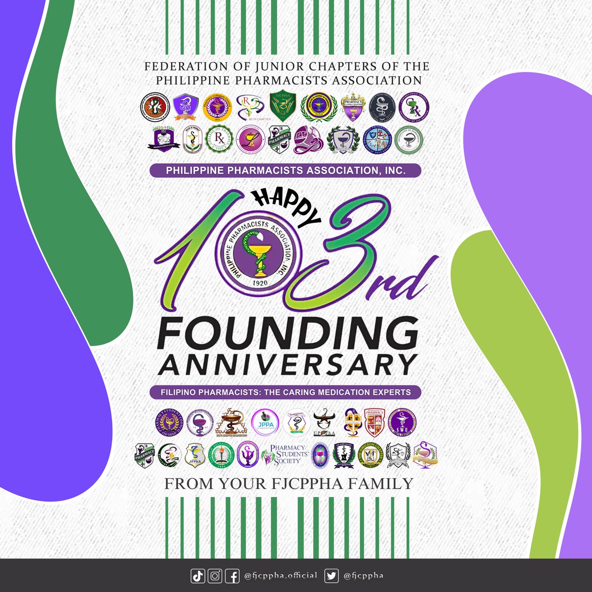 fjcppha's tweet photo. π ππππππ | PPhA 103rd Founding Anniversary
The Federation of Junior Chapters of the Philippine Pharmacists Association (FJCPPhA) is always with #OnePPhA! https://t.co/H9iFpWLTkb