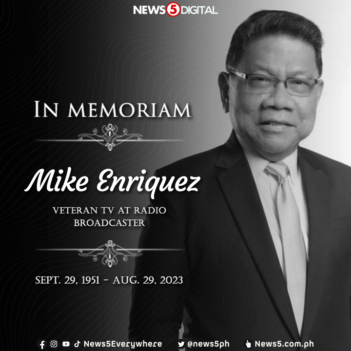 Pumanaw na ang beteranong brodkaster na si Mike Enriquez sa edad na 71 ngayong Martes, August 29, ayon sa GMA Network. #News5