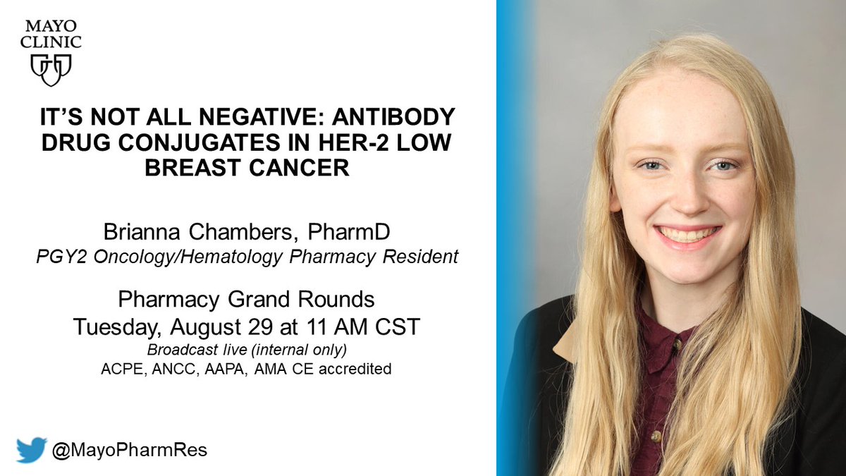 In today's Pharmacy Grand Rounds, @MayoPharmRes Brianna Chambers shares insights on HER-2 low expression in breast cancer and strategies for treatment. @MayoHemeOnc #TwitteRx Subscribe to our PGR Podcast at mayocl.in/45zOqkY