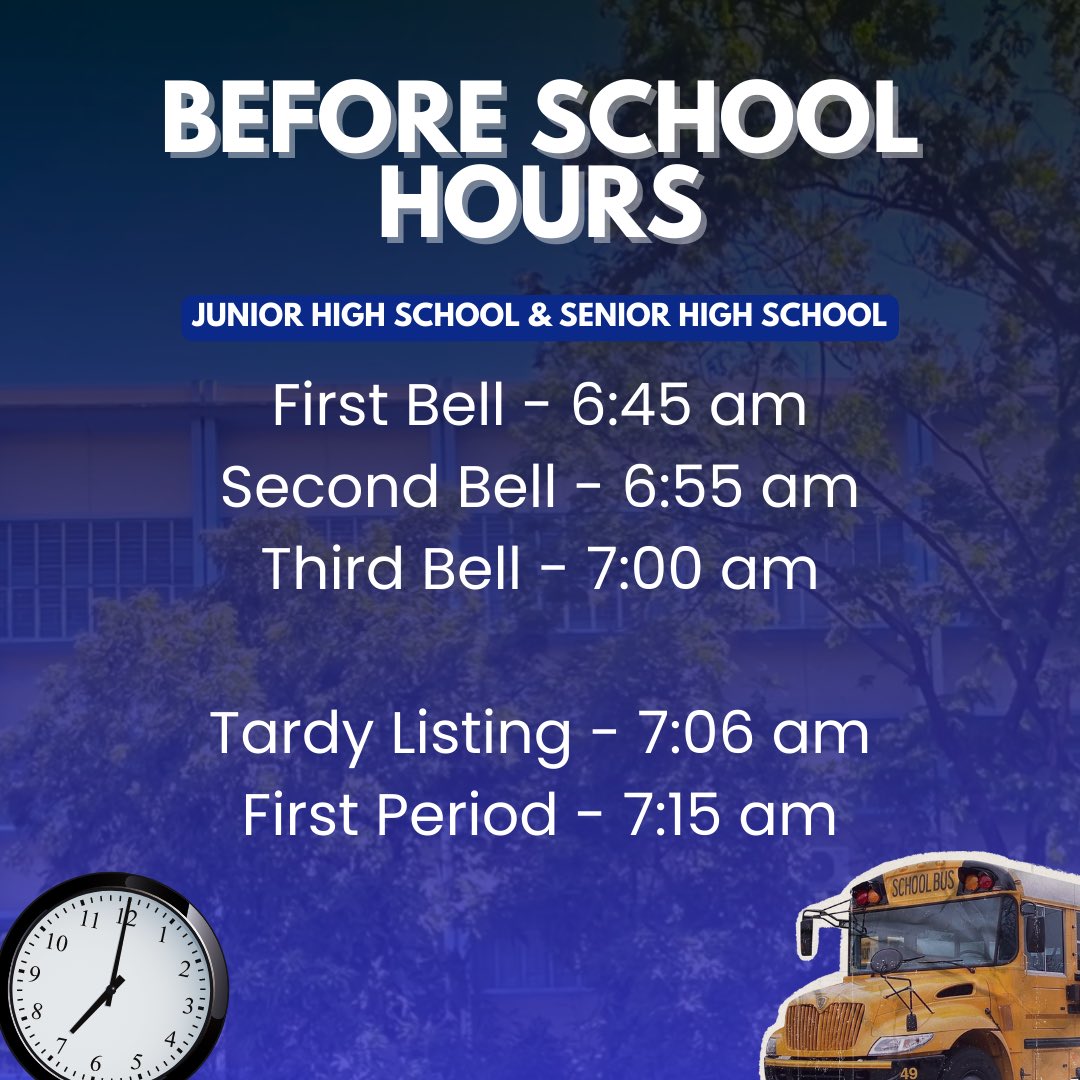 msg_smapasay's tweet photo. Don’t let the third bell ring without you. 

Be reminded of your time, Marians. School starts bright and early! 💙🤍

Your GLC and Secretaries of Discipline are to welcome you in the main gate. https://t.co/tiVqDYgq3e