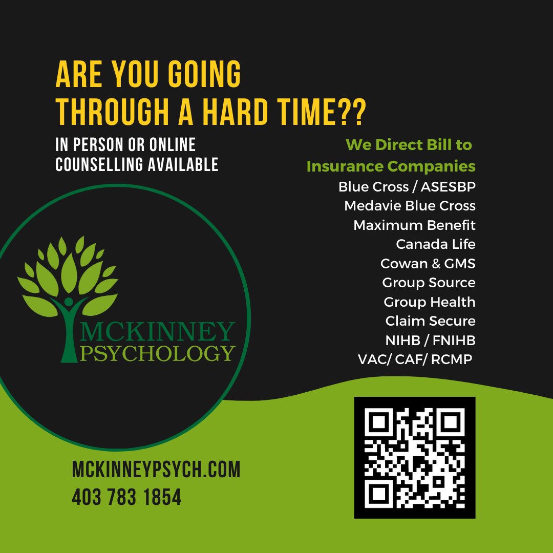 Are you going through a hard time???  
We have counselling available In Person, Online or on the phone.  Evening and Weekend Sessions are now available!  It is a great time to use your benefits before they expire! Psychological Services are medical expenses and a tax deducation.